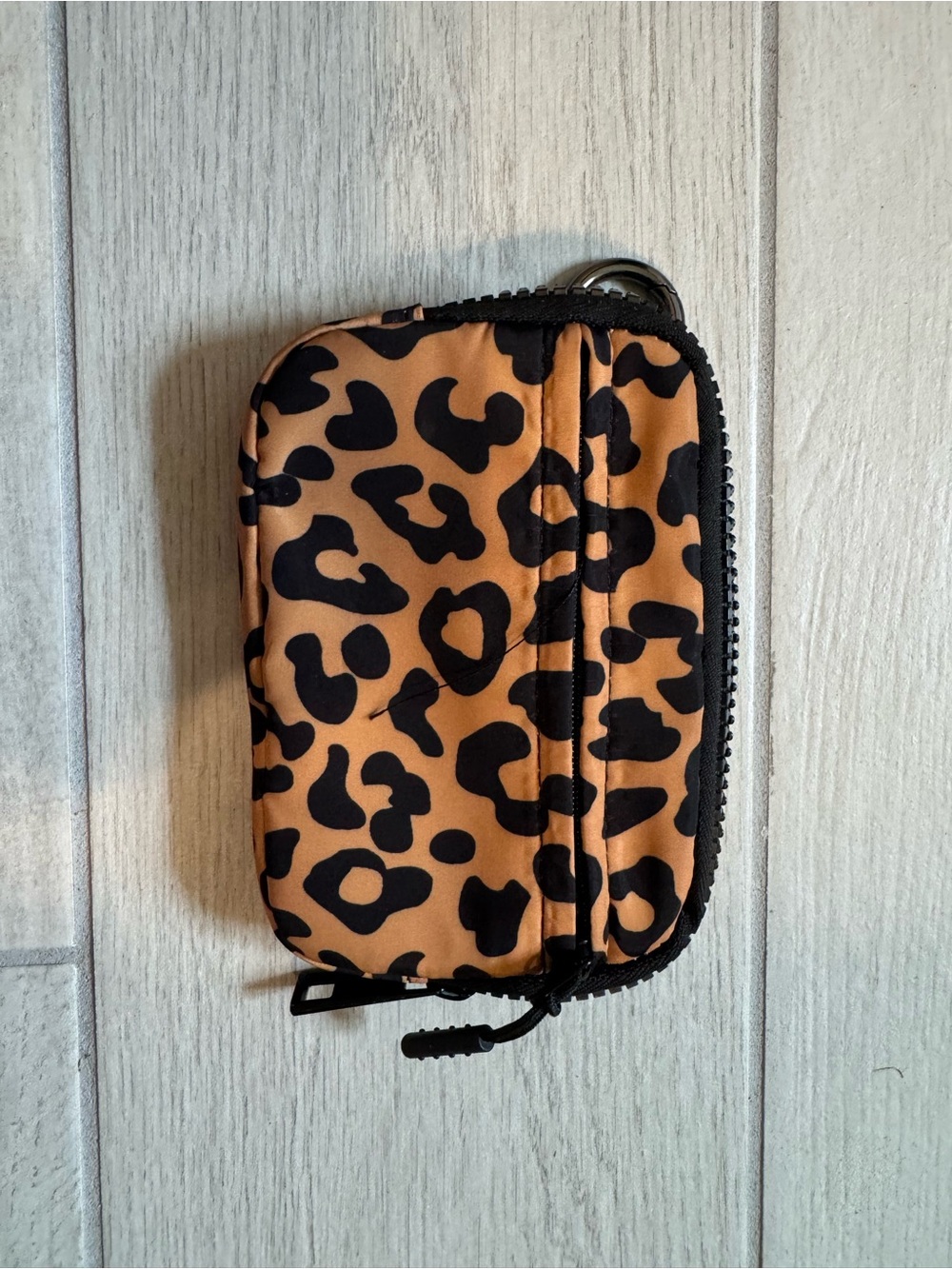 Leopard Print Zip Card Wallet - Tan and Black